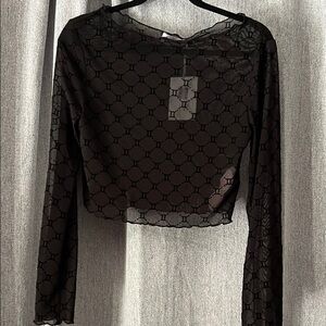 T.W.I.N. Gemini Flocked Velvet Long Sleeve Top
